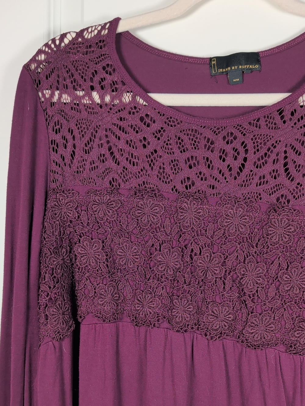 I Jeans By Buffalo Deep Plum Lace & Crochet Long-Sleeve Top - Picture 7 of 8